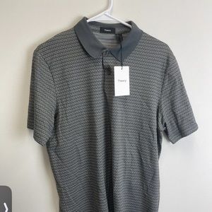 Theory Men`s Standard Polo Shirt Size Large Slim Jacquard Short Sleeve Grey NWT